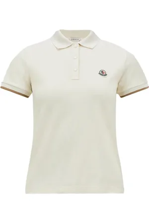Moncler Koszulki, Kobieta, Biały, L, Bawełna, Polo z Pikietu z Naszywką Logo