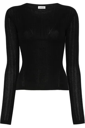 Lanvin Koszulki, Kobieta, Czarny, S, Wełna, Sweter z prążkowanym dekoltem typu Crewneck