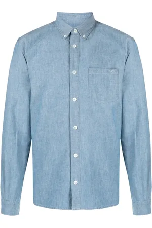 A.P.C. Koszule, Mężczyzna, Niebieski, S, Denim, Denimowa Koszula z Haftowanym Logo