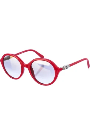 Swarovski Akcesoria, Kobieta, Czerwony, ONE SIZE, Okulary przeciwsłoneczne w owalnym kształcie z granatowymi oprawkami i żółtymi szkłami