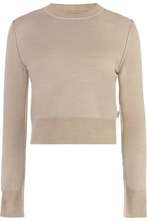 Maison Margiela Swetry, Kobieta, Beżowy, S, Wełna, Sweter z Prążkowanej Mieszanki Wełny