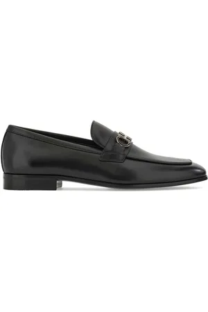 Salvatore Ferragamo Buty, Mężczyzna, Czarny, 41 1/2 EU, Skóra, Czarne wsuwane skórzane mokasyny z klamrą Gancini