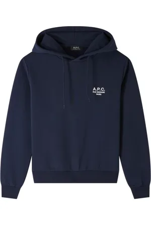 A.P.C. Bluzy, Kobieta, Niebieski, XL, Bawełna, Granatowa Bluza z Kapturem Rue Madame Paris z Haftem