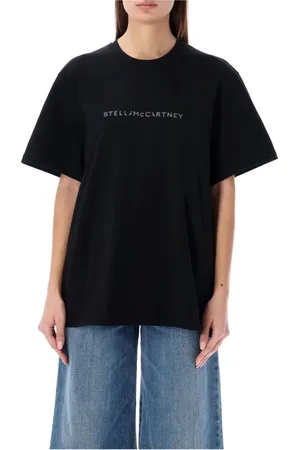 Stella McCartney Koszulki, Kobieta, Czarny, L, Bawełna, Strass Logo Tee