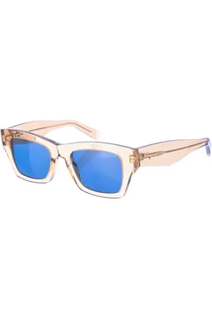 Salvatore Ferragamo Akcesoria, Kobieta, Beżowy, ONE SIZE, Prostokątne czarne okulary przeciwsłoneczne z octanową oprawką
