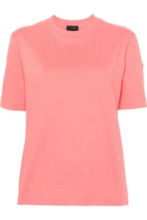 Moncler Koszulki, Kobieta, Różowy, S, Bawełna, T-shirt z Wytłaczanym Logo
