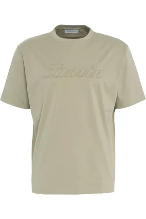 Lanvin Koszulki, Mężczyzna, Zielony, L, Bawełna, Oliwkowy T-Shirt z Prążkowanym Kołnierzykiem i Okrągłym Dekoltem