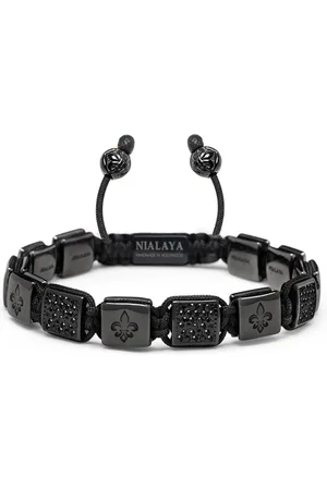 Nialaya Akcesoria, Mężczyzna, Czarny, S, Ceramiczna Bransoletka z Płaskich Koralików