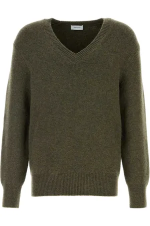 Salvatore Ferragamo Swetry, Mężczyzna, Zielony, M, Nylon, Sweter z dzianiny z dekoltem w serek
