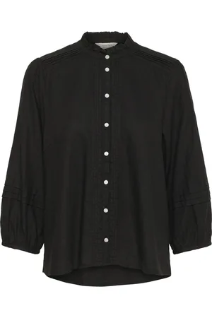 Part Two Bluzki, Kobieta, Czarny, 2XL, Len, Czarna Bluzka z ¾ Rękawami