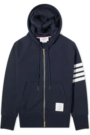 Thom Browne Bluzy, Mężczyzna, Niebieski, M, Bawełna, Klasyczna bluza z kapturem na zamek Classic Loopback Full Zip Hoodie