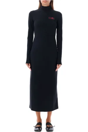 Maison Margiela Sukienki, Kobieta, Czarny, M, Sukienka Maxi z Wysokim Dekoltem