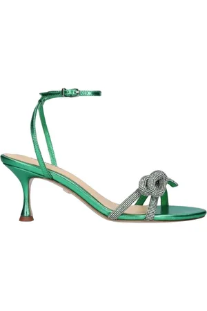 Lola Cruz Buty, Kobieta, Zielony, 40 EU, Iridescentne skórzane sandały z ozdobnym detalem z klejnotów