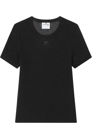 Courrèges Koszulki, Kobieta, Czarny, S, Bawełna, Klasyczna koszulka T-shirt z tonalnym logo