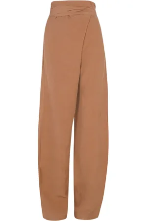 Cortana Spodnie, Kobieta, brązowy, 2XL, Len, Spodnie z wysokim stanem z lnu i jedwabiu