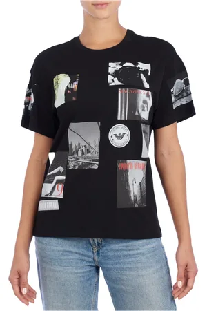 Emporio Armani Koszulki, Kobieta, Czarny, 4XL, Bawełna, Koszulka z krótkim rękawem z nowoczesnym nadrukiem graficznym