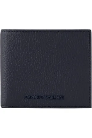 Emporio Armani Akcesoria, Mężczyzna, Niebieski, ONE SIZE, Skóra, Skórzany portfel z wieloma przegródkami na karty