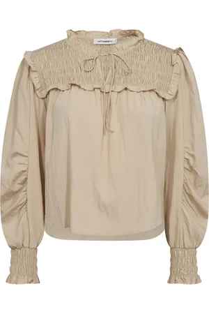 Co`Couture Bluzki, Kobieta, Beżowy, XS, Rayon, Bluzka z bufkami i smockingiem
