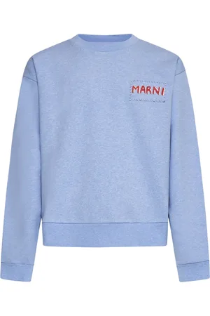 Marni Bluzy, Mężczyzna, Niebieski, L, Bawełna, Jasnoniebieska bluza dresowa z okrągłym dekoltem i nadrukowanym logo