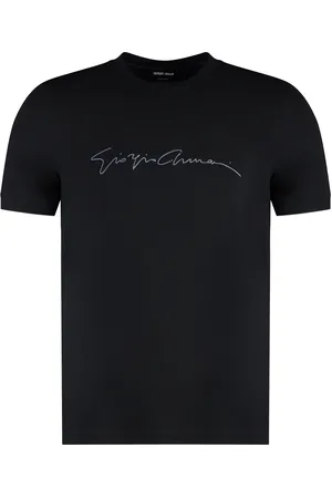 Giorgio Armani Koszulki, Mężczyzna, Czarny, 2XL, Żakardowy crew-neck T-shirt