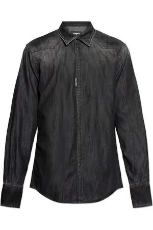 Dsquared2 Koszule, Mężczyzna, Czarny, M, Bawełna, Koszula dżinsowa z efektem vintage