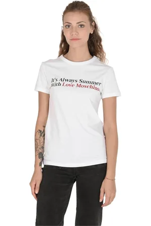 Moschino Koszulki, Kobieta, Biały, L, Bawełna, Biała bawełniana koszulka z intarsją