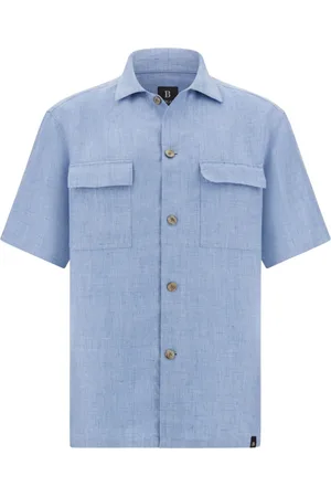 Boggi Milano Koszule, Mężczyzna, Niebieski, L, Len, Lniana koszula typu overshirt Camp