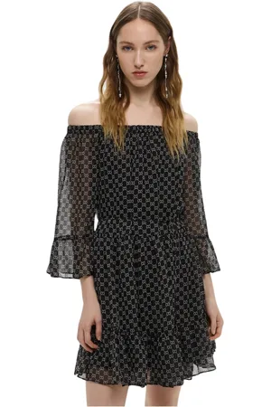 Twin-Set Sukienki, Kobieta, Czarny, S, Morze Kaftan Sukienka z dekoltem w łódkę