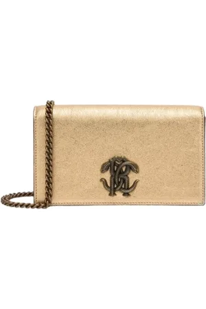 Roberto Cavalli Torebki, Kobieta, Żółty, ONE SIZE, Torba ze skórą węża i monogramem złota