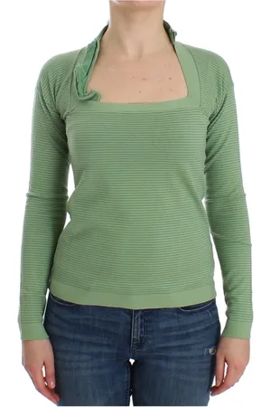 ERMANNO SCERVINO Bluzki, Kobieta, Zielony, M, Wełna, Wełniany sweter w paski z długim rękawem