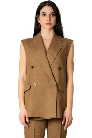 Max Mara Kurtki, Kobieta, brązowy, L, Len, Linen Sleeveless Jacket
