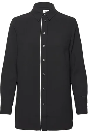 Calvin Klein Bluzki, Kobieta, Czarny, M, Poliester, Dwustronna Bluzka z Krepy