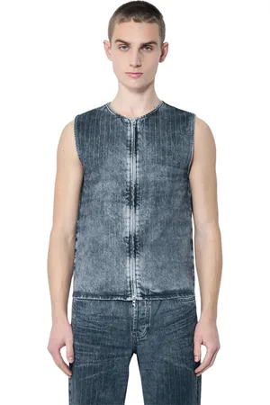 Diesel Kurtki, Mężczyzna, Szary, S, Denim, Denimowa kamizelka w prążki z zamkiem błyskawicznym