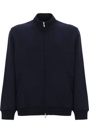 Brunello Cucinelli Bluzy, Mężczyzna, Niebieski, L, Bawełna, Bluza rozpinana z mieszanki bawełny z wysokim kołnierzem w kolorze niebieskim