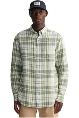 GANT Koszule, Mężczyzna, Zielony, 4XL, Len, Lniana koszula w kratę
