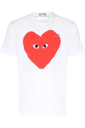 Comme des Garçons Koszulki, Mężczyzna, Biały, L, Bawełna, T-shirt z białym nadrukiem serca