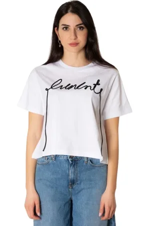 LIVIANA CONTI Koszulki, Kobieta, Biały, L, Bawełna, Koszulka T-shirt z haftem