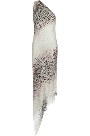 Roberto Cavalli Sukienki, Kobieta, Beżowy, S, Sukienka z nadrukiem rekina Ivoire Kobieta