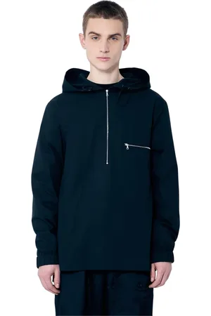 DRIES VAN NOTEN Kurtki, Mężczyzna, Czarny, S, Bawełna, Bawełniana bluza z kapturem zapinana na zamek