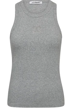 Co`Couture Koszulki, Kobieta, Szary, L, Bawełna, Haftowany Top na Ramiączkach