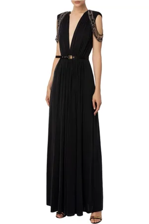 Elisabetta Franchi Sukienki, Kobieta, Czarny, S, Poliester, Elegancka Sukienka Maxi