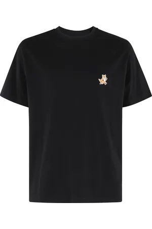 Maison Kitsuné Koszulki, Mężczyzna, Czarny, XL, Speedy Fox Patch T-shirt Czarny Krótki Rękaw