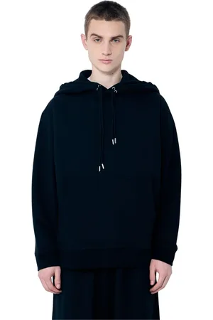 DRIES VAN NOTEN Bluzy, Mężczyzna, Czarny, XL, Bawełna, Bawełniana bluza z kapturem i kieszenią typu kangur