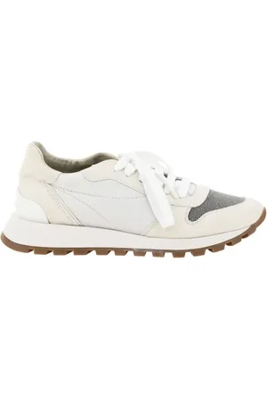 Brunello Cucinelli Buty, Kobieta, Biały, 37 EU, Skóra, Skórzane sneakersy z biżuteryjnymi zdobieniami