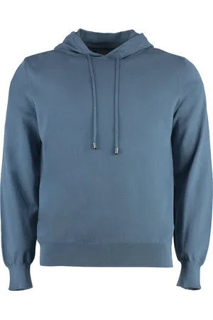 CANALI Bluzy, Mężczyzna, Niebieski, L, Bawełna, Bawełniana dzianinowa bluza z kapturem i prążkowanymi detalami
