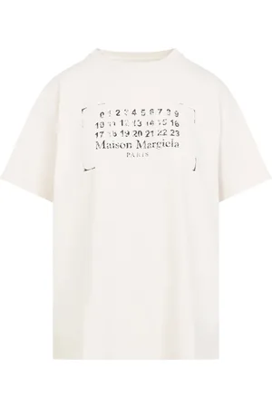 Maison Margiela Koszulki, Kobieta, Beżowy, S, Bawełna, Koszulka T-Shirt z Logo Stamp