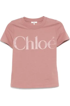 Chloé Koszulki, Kobieta, Różowy, S, Bawełna, Velvet Logo T-Shirt