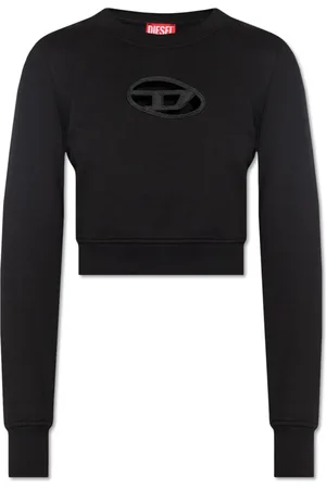 Diesel Bluzy, Kobieta, Czarny, L, Bawełna, Krótka bluza dresowa z wyciętym logo