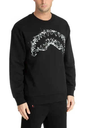 Sprayground Bluzy, Mężczyzna, Czarny, L, Bawełna, Bluza Broken Glass Shark Mouth