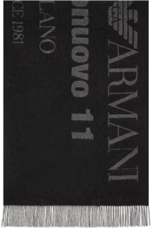 Emporio Armani Akcesoria, unisex, Czarny, ONE SIZE, Wełna, Wełniany szal dwustronny z logo Jacquard